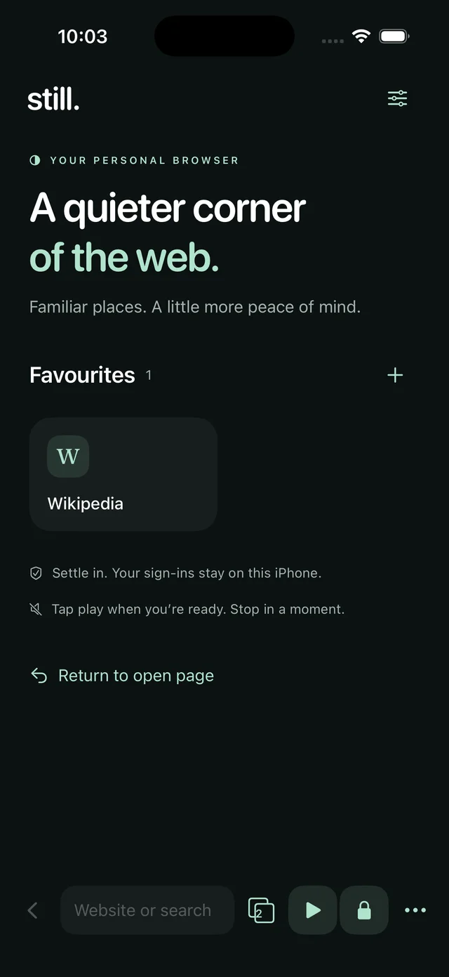 Still’s personal browser home view.